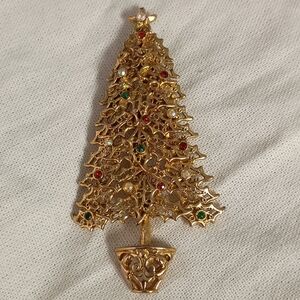 ❤️TANCER II CHRISTMAS TREE MULTI JEWELED BROOCH PIN 3 1/4"